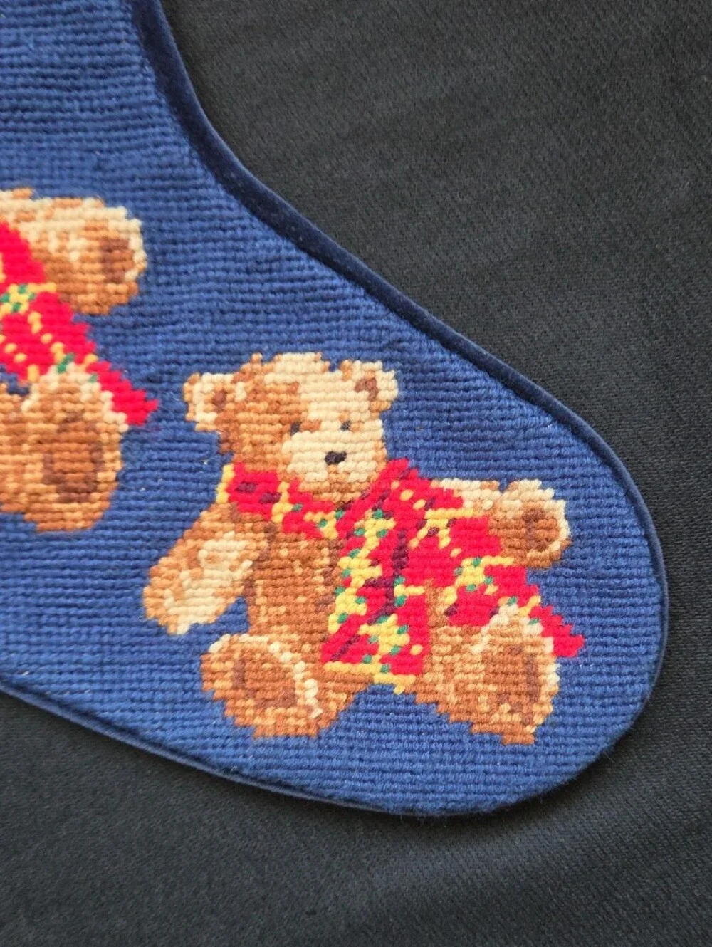 Teddy Bear Christmas Stocking with Red Plaid Accent